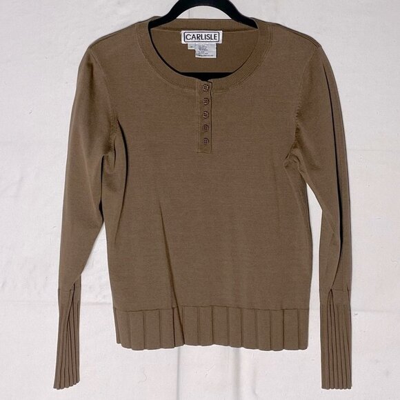 Vintage Carlisle Tan Brown Silk Cotton Blend Light Sweater M - Picture 11 of 11